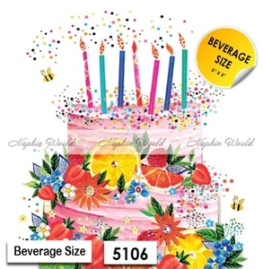 (5106) TWO Paper BEVERAGE / COCKTAIL Decoupage Art Craft Napkins - BIRTHDAY CAKE - Picture 1 of 3