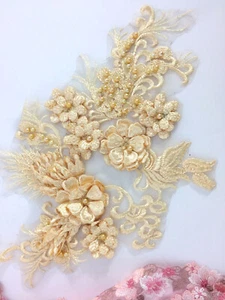 3D Embroidered Applique Buttercream Yellow Floral Venice Lace 12" (BL155) - Picture 1 of 6