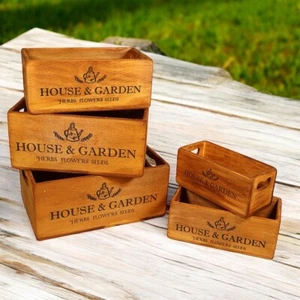 Storage Crate Set 5 Rustic Vintage House And Garden Wooden Gift Display - Picture 1 of 5
