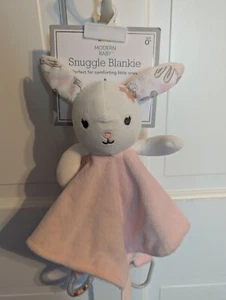 Modern Baby Snuggle Blankie Lovey Rabbit Ultra Soft Teether Rattle Security NEW - Picture 1 of 9