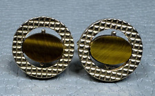 Vintage Free Floating Tiger's Eye Yellow Gold Plated Cuff Links
