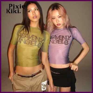 T-shirt corte PixieKiki Y2k moda stampa lettere maglia grafica trasparente - Foto 1 di 11