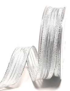 0,20€/m) Schleifenband 20m x 25mm Silber gestreift Dekoband Geschenkband #3130 - Bild 1 von 3