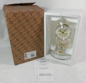 Vintage Seiko Glass Dome Mantle Clock Gold White Face Made In Germany WORKING - Picture 1 of 12