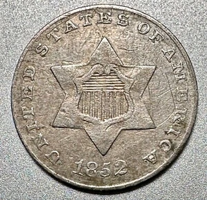 1852 3 CENT SILVER VF+ DETAILS #8311 - Picture 1 of 2