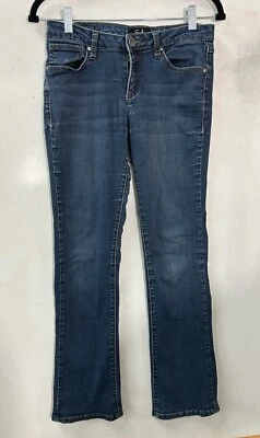 Earl Jean Mujer Talla 6 Bota Ajustada Azul Oscuro Denim Usado Envejecido Bordado Foto 1 de 4