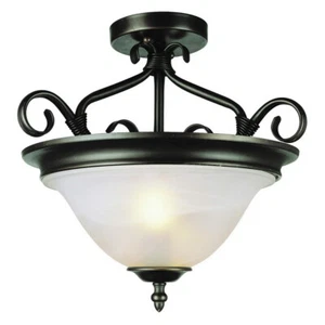Oil-Rubbed Bronze And Marbleized Glass 2 Light Semi Flush Mount Ceiling $225 - Picture 1 of 1