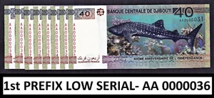 Djibouti 40 Francs 2017 Commemorative FIRST Prefix LOW Serial AA 0000036 UNC - Picture 1 of 2