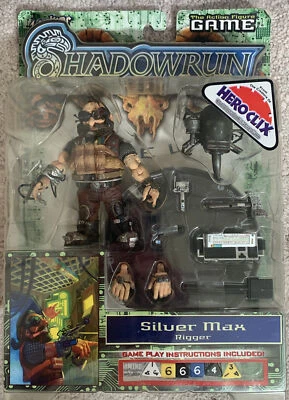 "Figura Max Rigger plateada de 4-1/2"" de Shadowrun Heroclix; por Wizkids 2003 nueva en caja" Foto 1 de 4