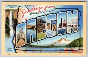 1941 GREETINGS FROM OREGON VINTAGE LARGE LETTER LINEN POSTCARD - Picture 1 of 2