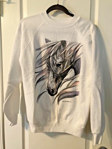 1984  NANCY ERIKSEN HAND PAINTED ABSTRACT WHITE HORSE HEAD LOVELY SWEATSHIRT M Cover