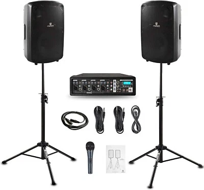 PRORECK MX10 Powered Bluetooth PA Speaker System Mixer/Passive Speakers 1600W