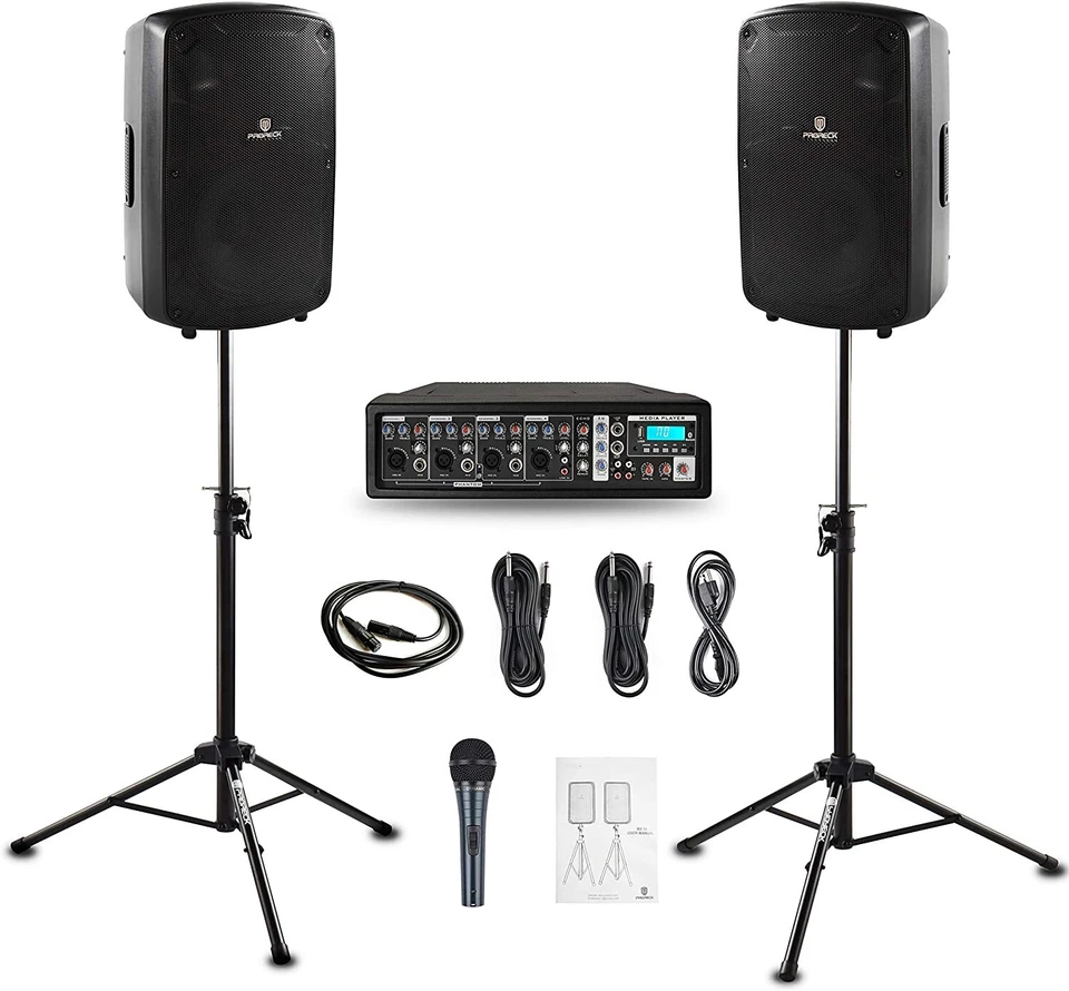 PRORECK MX10 Powered Bluetooth PA Speaker System Mixer/Passive Speakers 1600W