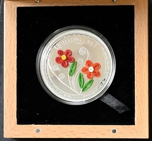 2016 Cook Islands 1/2 oz Silber Quilling Art Flowers 2 $ Silber PP 999 Auflage - Bild 1 von 6