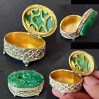 Antique Miniature Trinket Box Oval Beautiful Design Silver Tone /Gilt Interior