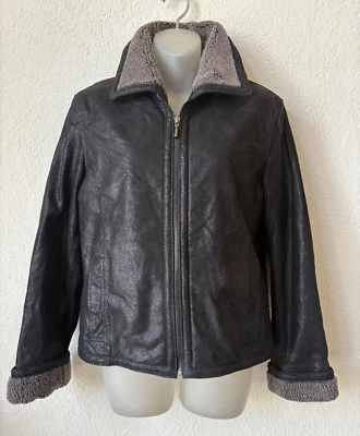 WOMEN’S SMALL BLACK HUGO BUSCATI LEATHER JACKET SHEARLING LINED GORGEOUS!!! - Image 1 of 4