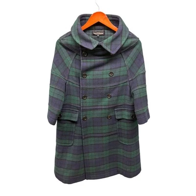 Abrigo Tricot Comme des Garcons Mujer S Verde Azul Marino Cuadros Doble Pecho Lana Raro Foto 1 de 4