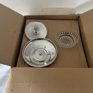 Kromex Lazy Susan Chrom & geschliffenes Glas Tablett bedeckt Dipschale 4 Stück drehbare Schale - Bild 1 von 11