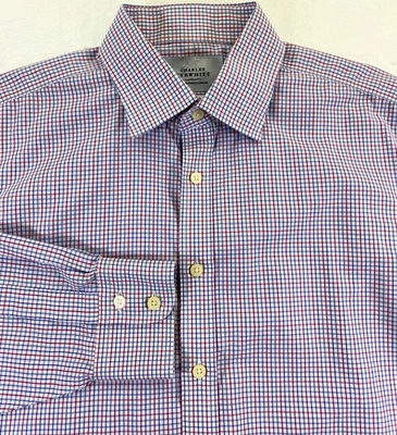 Charles Tyrwhitt Men's Non-Iron 100% Cotton Blue Red Check Dress Shirt 16.5/34 - Image 1 of 4