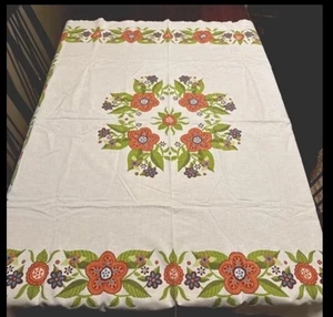 Vintage Karten Tisch Tischdecke 52" Quadratisch MCM Orange Grün Blumen Oma Boho - Bild 1 von 5
