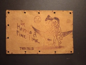 Twin Falls, Idaho Leather Postcard (1905) Greetings From.. - Picture 1 of 3