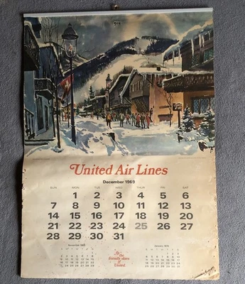 vintage united airlines Wall Calendar December 1969 Through December 1970 - Image 1 of 4