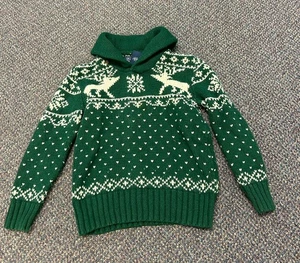 Vintage Polo Ralph Lauren Boys Size 7 Green Shawl Collar Pullover Sweater Nordic - Picture 1 of 6
