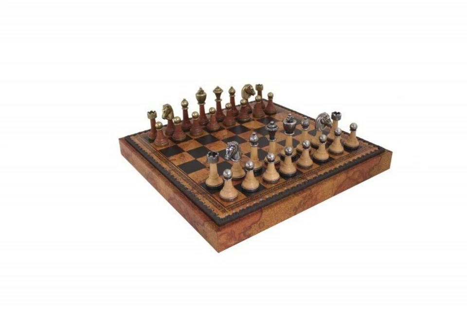 Italfama Échecs Echiquier & Backgammon Set Métal/Bois Simili Cuir Board 35cm