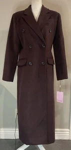 Avec Les Filles Cappotto Donna Doppiopetto Maxi/Lungo Marrone Tg M Nuovo con etichette - Foto 1 di 10