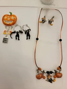 Halloween Themenschmuck Konvolut, Ohrringe, Halskette und Brosche - Bild 1 von 4