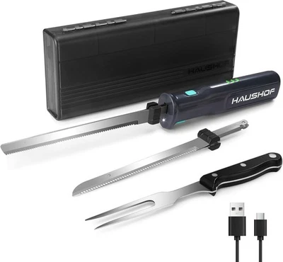 HAUSHOF Elektromesser, Kabelloses Küchenmesser mit 2 Edelstahlklingen - Bild 1 von 4