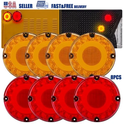 8pcs Amber Red 7" Round LED Trailer Truck Bus Tail Lights Stop Turn Signals DRL - Image 1 of 4