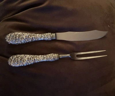 CUCHILLO 2 piezas Stieff Sterling STIEFF ROSE TALLADO HORQUILLA 8 3/8" 9 1/2" sin monograma Foto 1 de 4