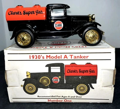 Ford 1930s Model A Tanker Clark Lockable Metal Vehicle Coin Bank 1:25 Diecast #1 - Image 1 of 4