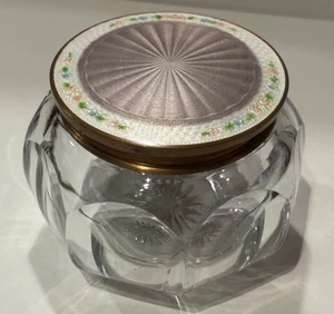 Antique? Guilloche Purple Floral Vanity Dresser Jar Heisey Glass , Copper Lid - Picture 1 of 24