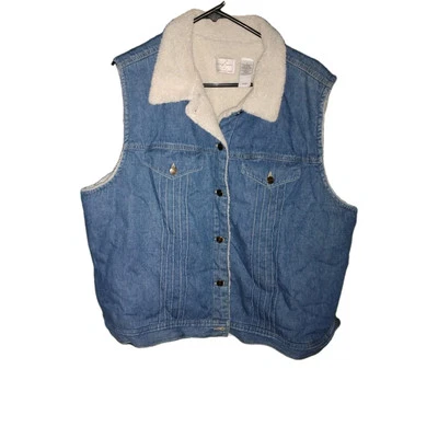 Emma James Womens 3 Vest Blue Denim Cotton Sherpa Lined Button-up Collared - Image 1 of 4