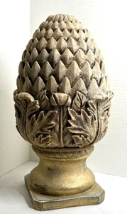 Vintage Distressed Pineapple &Acanthus Leaf on Pedestal Architectural Finial 12" - Picture 1 of 8
