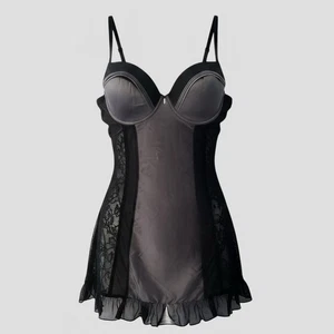MARILYN MONROE Size L Black Gray Satin Sheer Shaper Nightie Chemise Slip R $45 - Picture 1 of 11