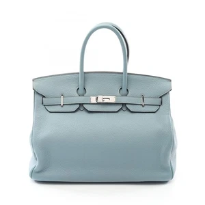 HERMES Birkin 35 Aqua Hand bag M Taurillon Clemence leather Blue Used SHW - Picture 1 of 10