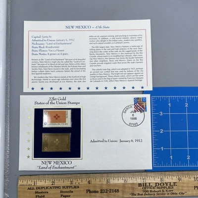 NEW MEXICO 22kt Gold Stamps First Day Issue 32 Cent STATES OF THE UNION - Image 1 of 4