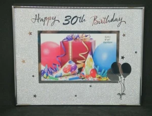 Photo Frame 6 x 4 "Happy 30th Birthday Silver Mirror Sparkle Stars Gift Present - Bild 1 von 4