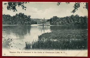 Chautauqua Lake Steamer City of Cleveland Outlet New York Postcard - Picture 1 of 2