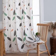 1 Pcs Feather Green Cotton Curtain for Door Bedroom, Living Room  Set 5 7 9 feet