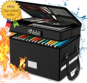 Fireproof Document Box with Lock, 2 Layer Fire Proof File Box for Documents with - Picture 1 of 12