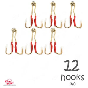 12 hooks Size 3/0 4x Strong Fishing Assist Hook Gold hi-carbon steel Fish WOW!® - Picture 1 of 4