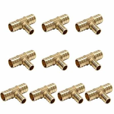 EFIELD 10PCS 3/4" x 3/4" x 1/2" PEX TEE BRASS BARB CRIMP FITTINGS. LEAD FREE