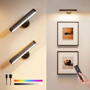 LED Wall Sconces Set of 2 Battery Operated Rechargeable Wall Lamp Wireless Light - Picture 1 of 16
