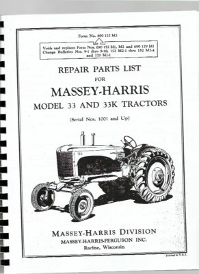 Parts Manual Massey Harris 33 Gas & Kerosene Tractor - Image 1 of 4