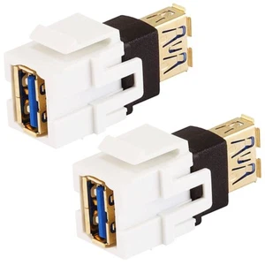 2 Pcs USB 3.0 Female to Female Keystone Insert Coupler Adapter Flush Type White - Picture 1 of 2