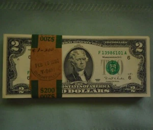 1995 $2 Dollar Bill x 100 Consecutive Serial #'s - Picture 1 of 8